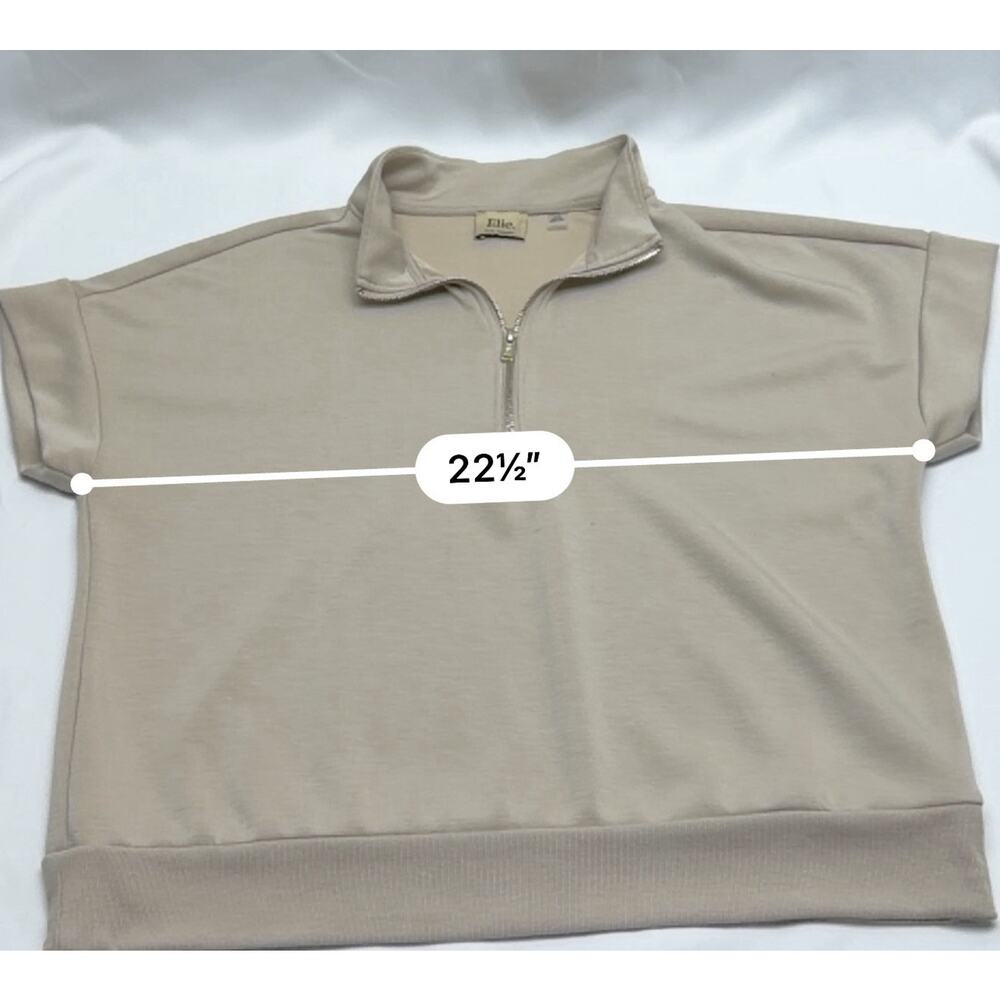Elie Tahari Beige Half Zip Pullover Top Women's Large Short Sleeve Luxe - Picture 5 of 8